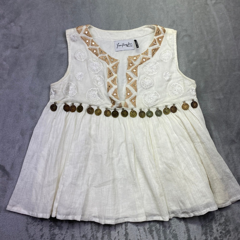 Free People Embellished Coin Tunic Top White Boho Festival XS Boho